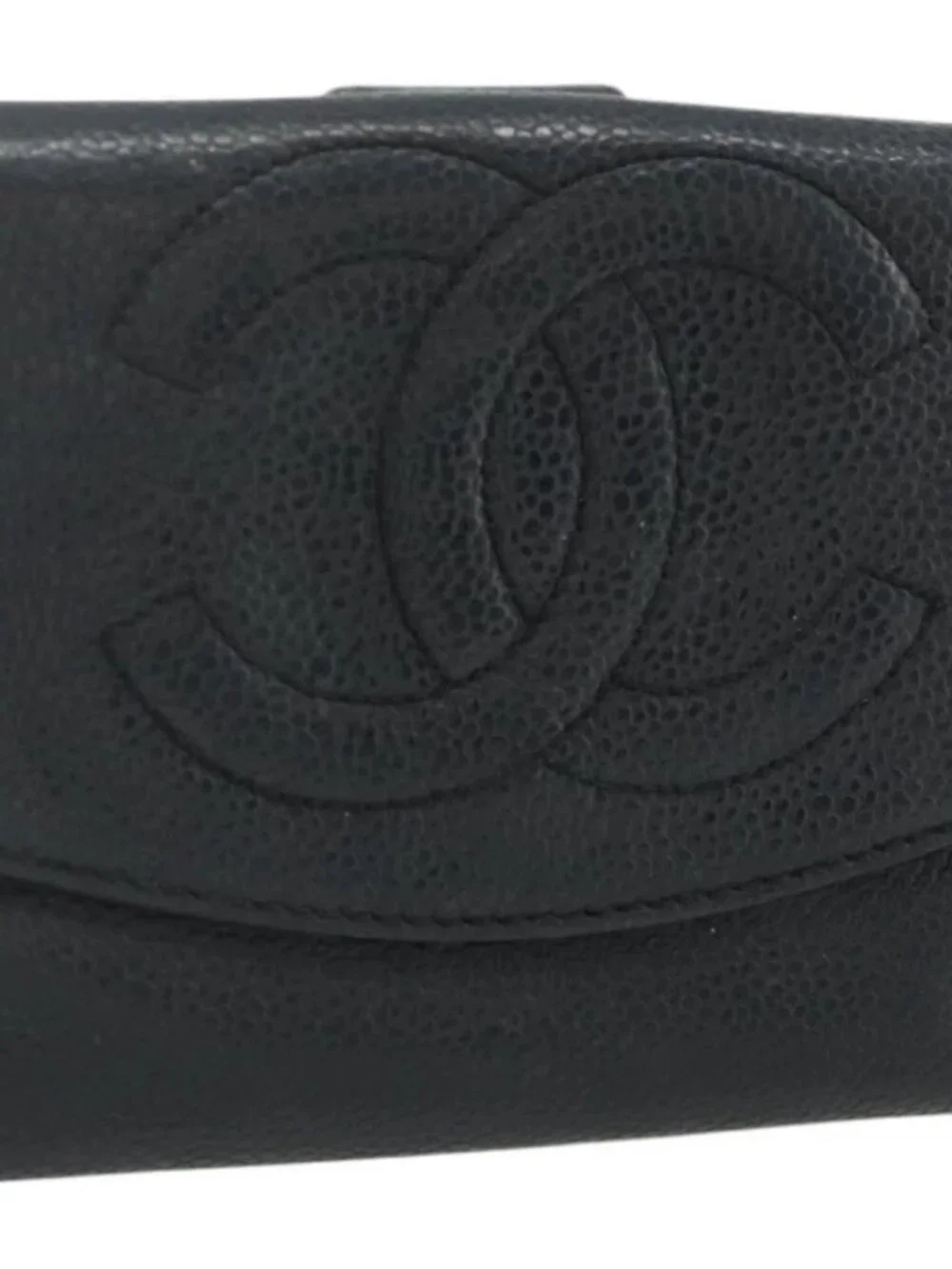 CHANEL Bifold Wallet Grained Calf Skin Black Gold CC Auth bs34761